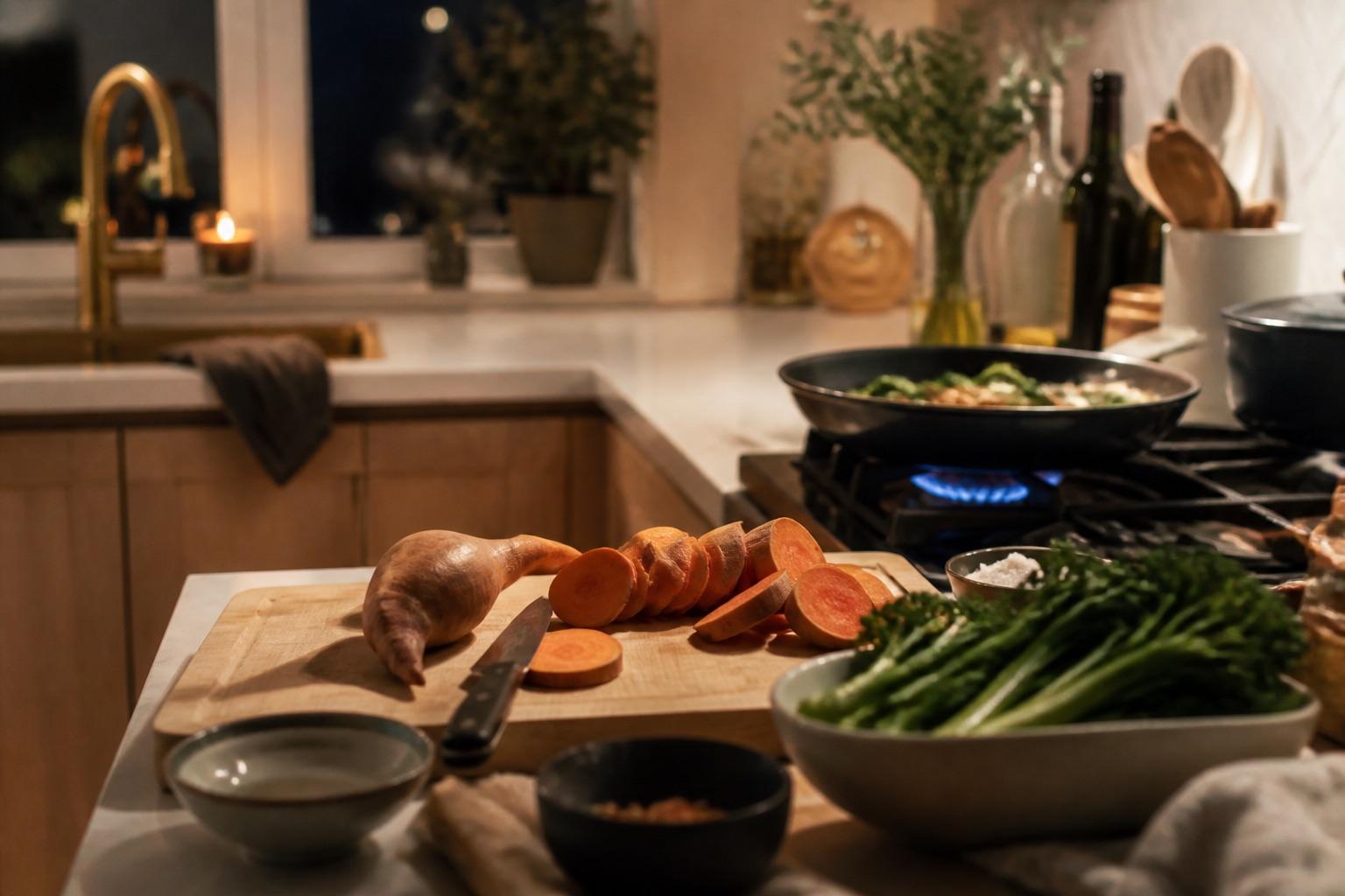 Cooking a quiet dinner at home