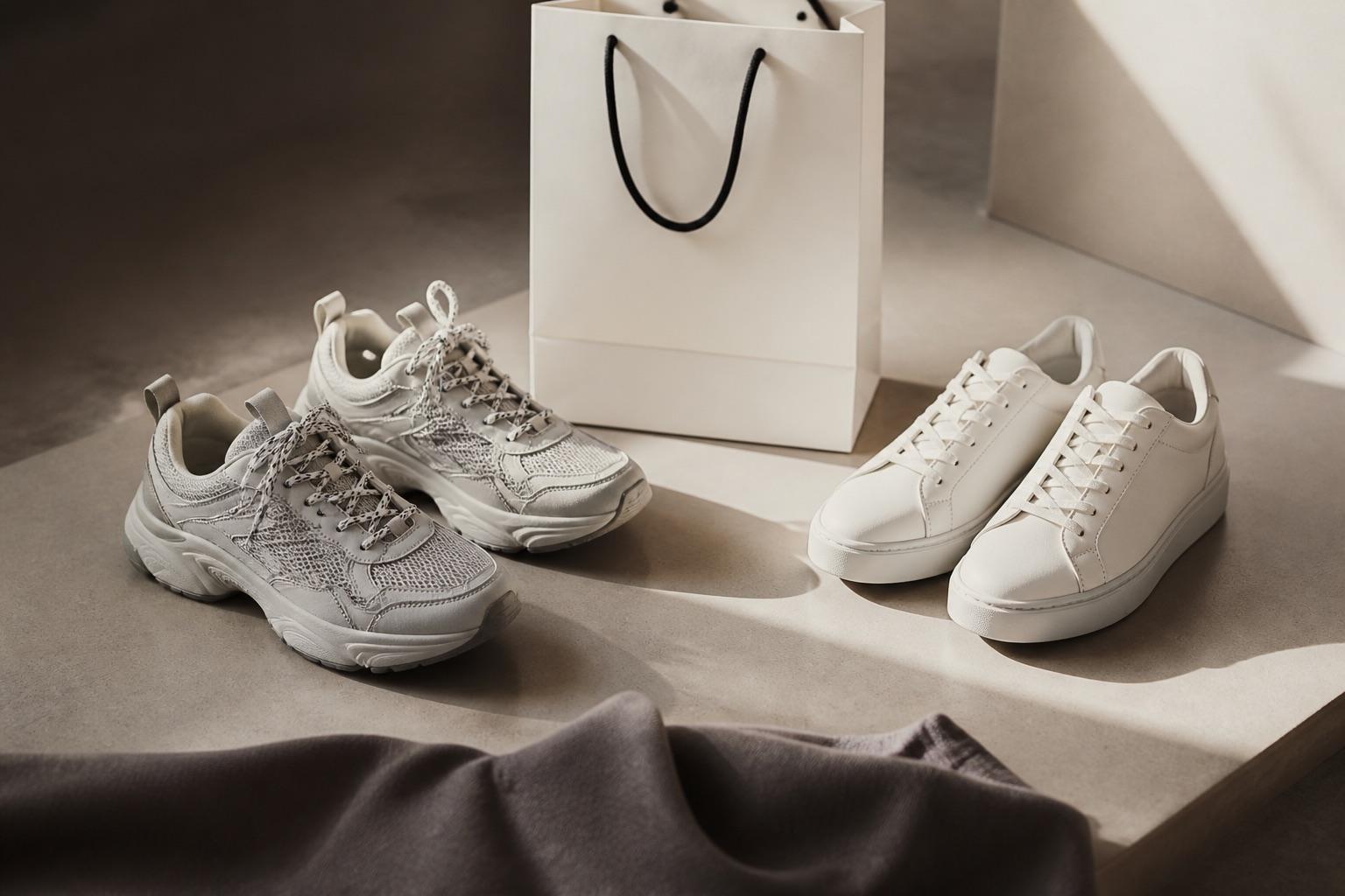 Sneakers and a shopping bag suggesting a purchase decision